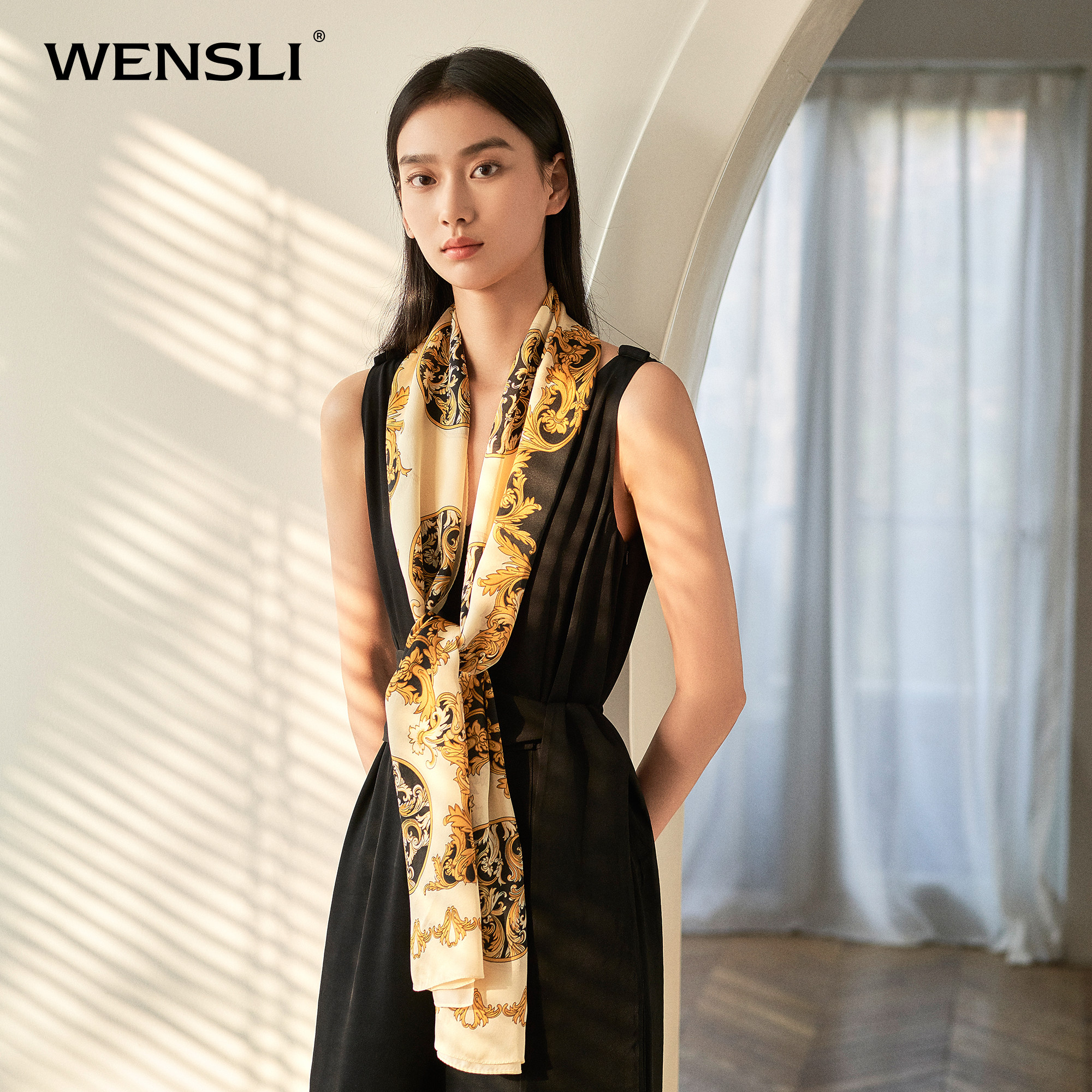 万事利真丝100桑蚕蚕丝夏季薄款丝巾长条纱巾围巾