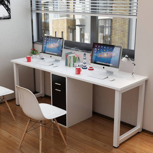 双人书桌书柜组合学习桌写字台简约现代卧室书房办公桌家用电脑桌