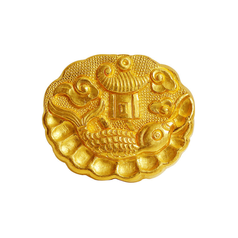 老克勒古法黄金刘兴东錾刻非遗鱼跃龙门吊坠足金项链颈饰