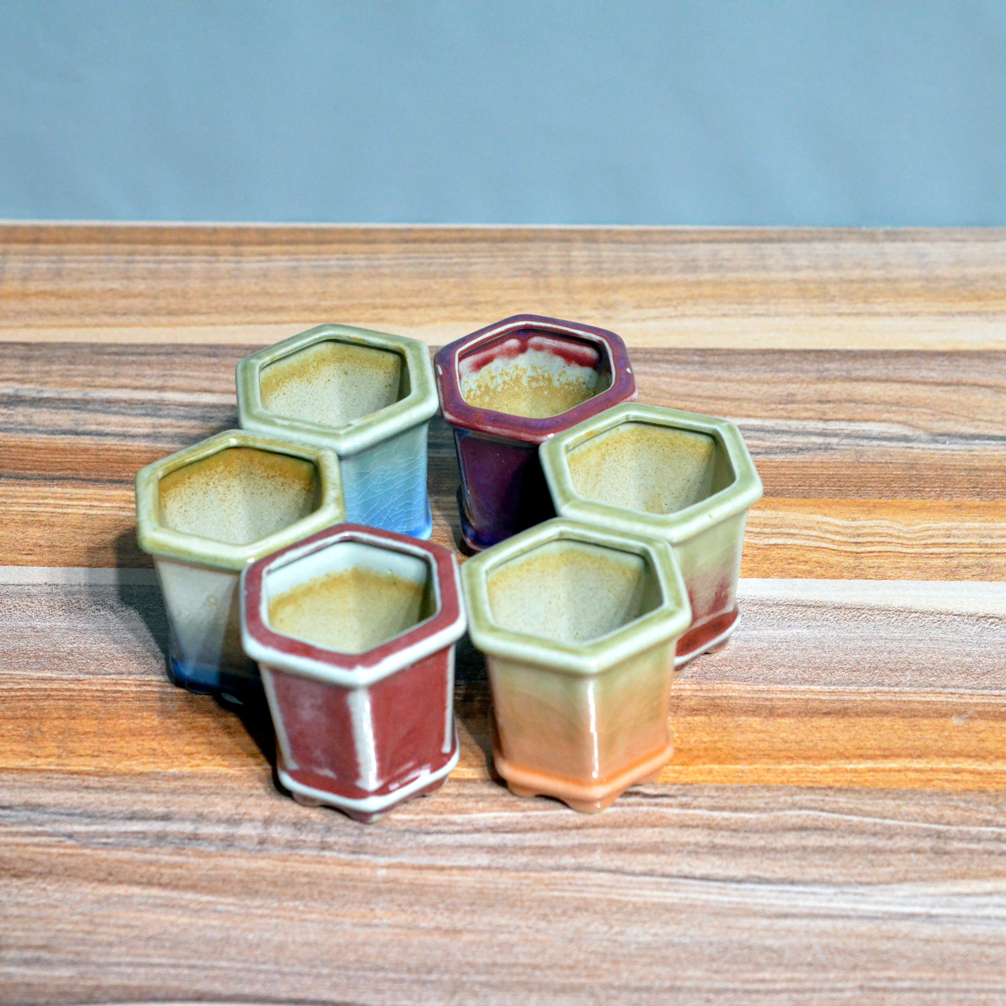 新款六边形拇指盆高质感冰裂窑变釉控型多肉植物花盆