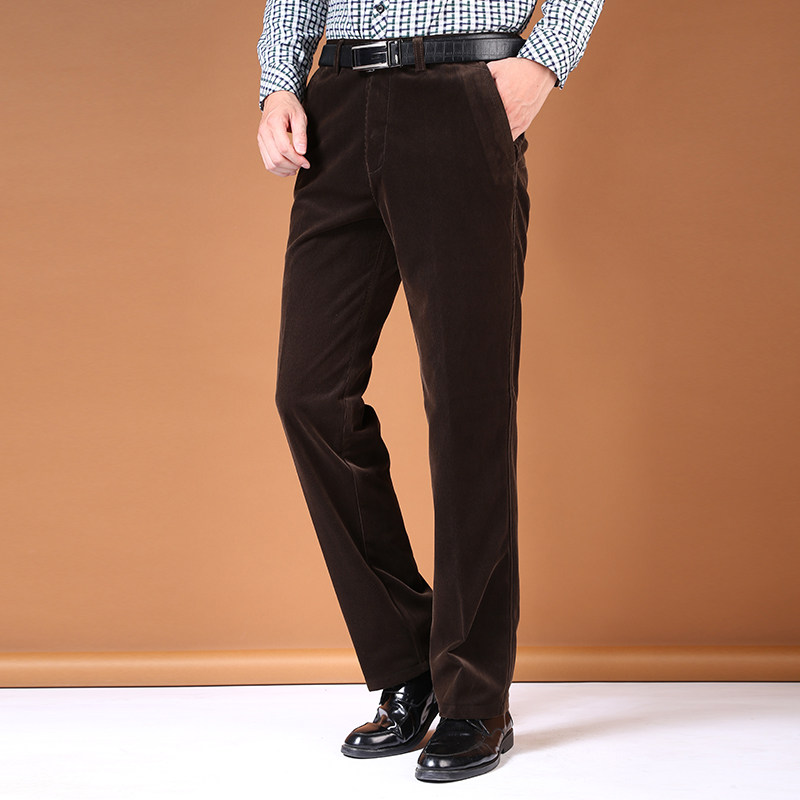 南极人灯芯绒男裤冬季保暖条绒裤男士高腰直筒长裤子中年男装厚款