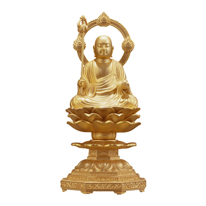 日本高冈铜器秀云24k镀金金地地藏菩萨佛像座像摆件