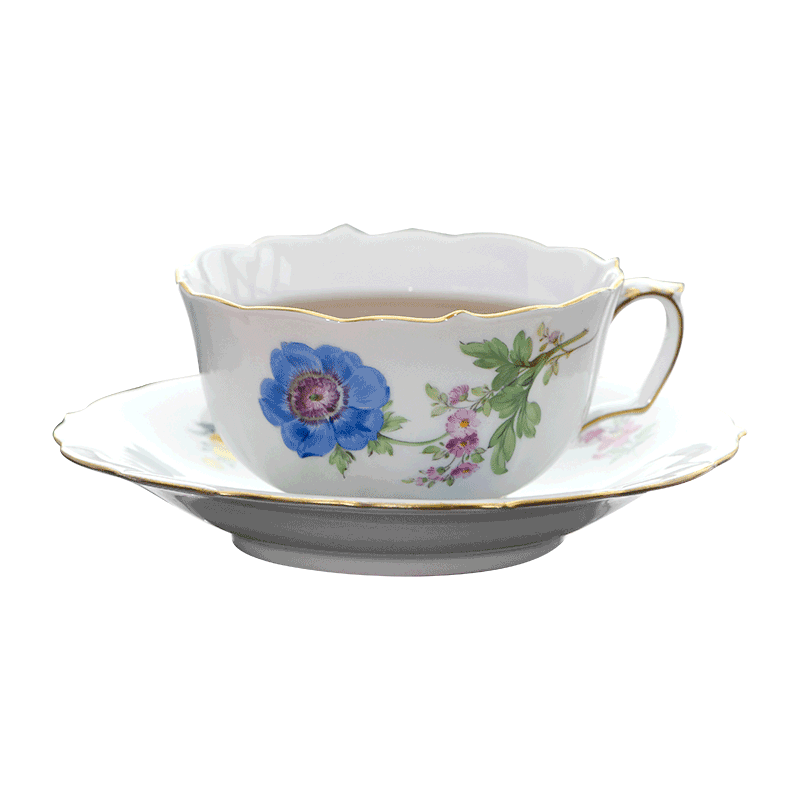 德国meissen梅森瓷器自然主义花卉皇冠海葵彩绘茶杯咖啡杯