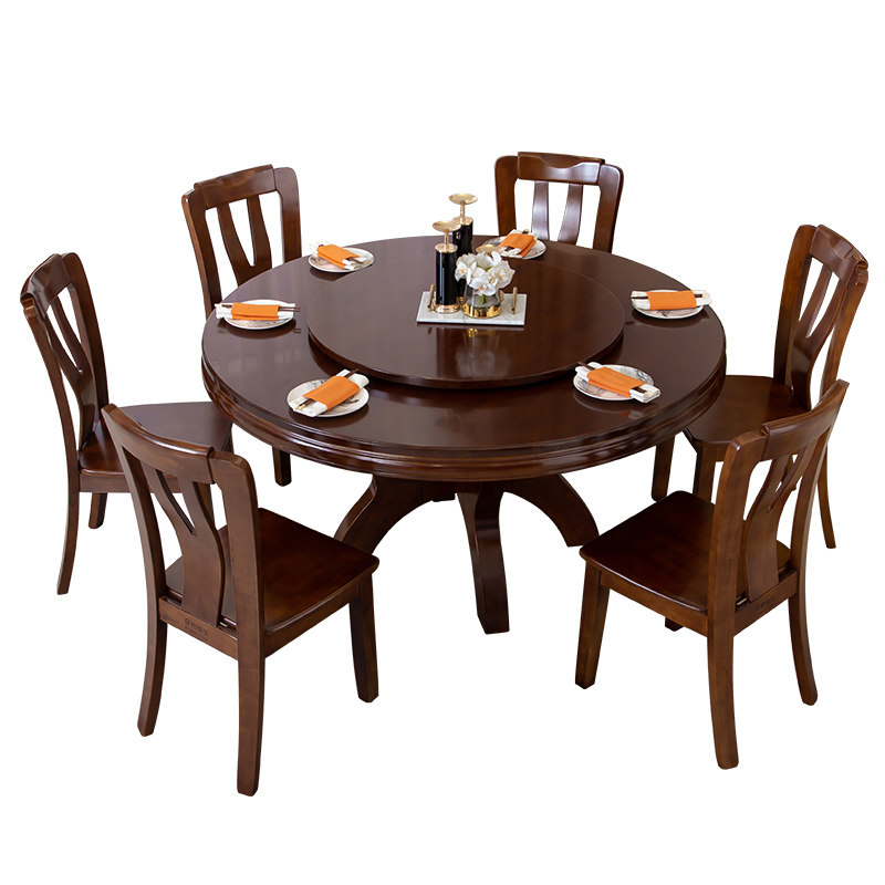 意特尔实木圆形餐桌中式家用全实木圆餐桌饭桌橡木圆桌餐桌带转盘