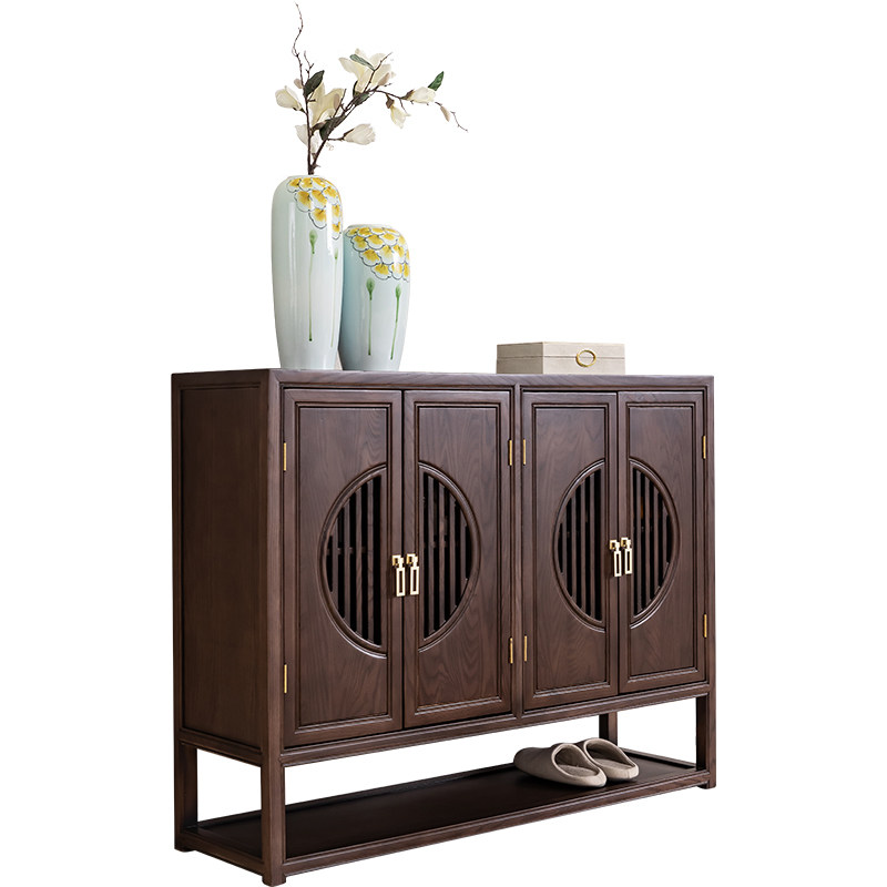 新中式四门水曲柳门厅玄关门口入户新款2022家用鞋柜