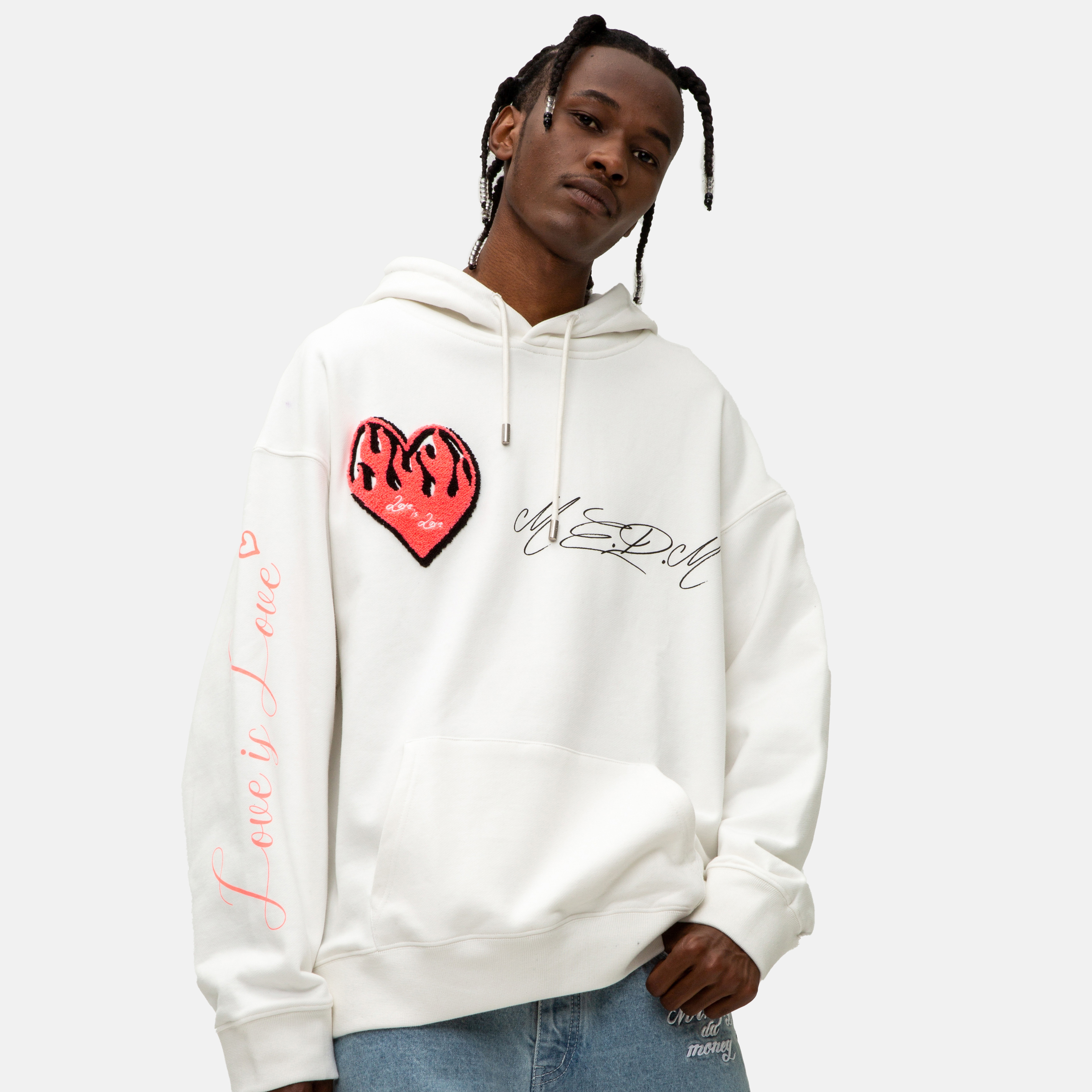 MEDM连帽卫衣男潮牌春秋季情侣装480克火焰爱心上衣宽松潮流帽衫