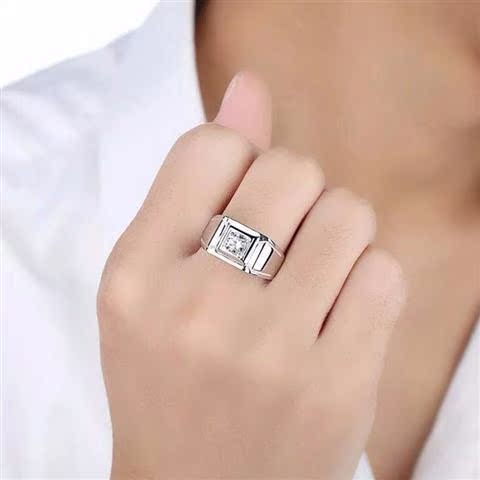 正品品一克拉铂金钻戒男款霸气白金pt950活口戒指