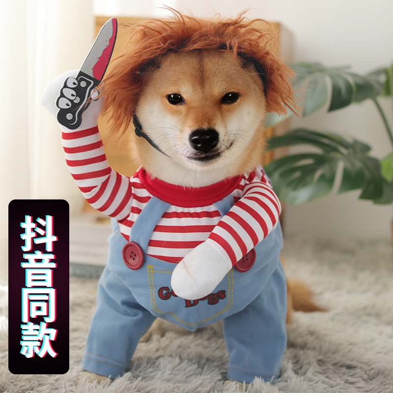 宠物沙雕狗狗拿刀衣服怪笑小型变身网红猫咪创意