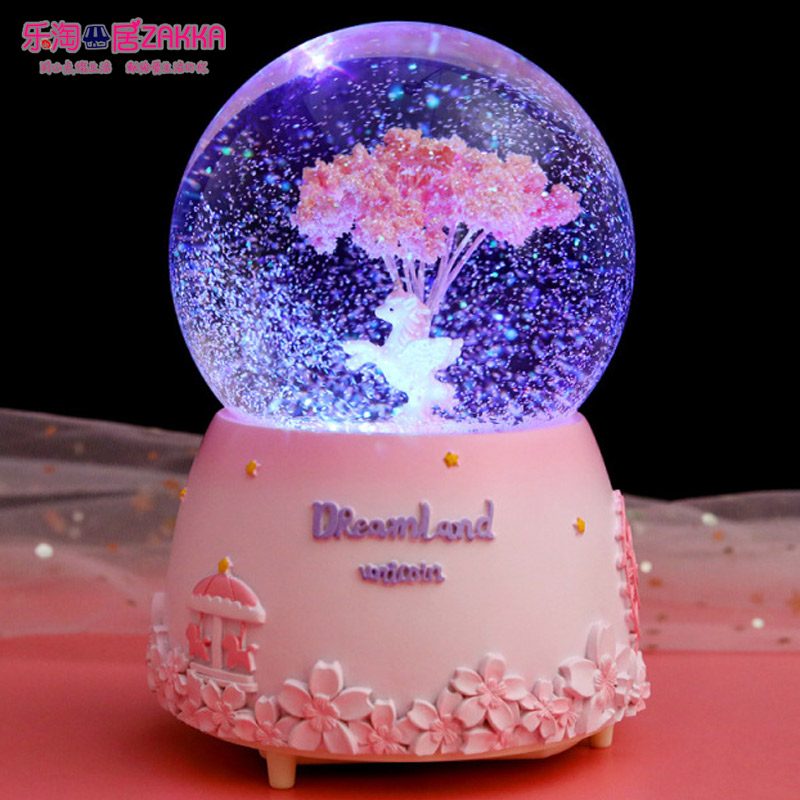 梦幻樱花水晶球音乐盒雪花天使跳舞女孩旋转公主八音盒女生日礼物