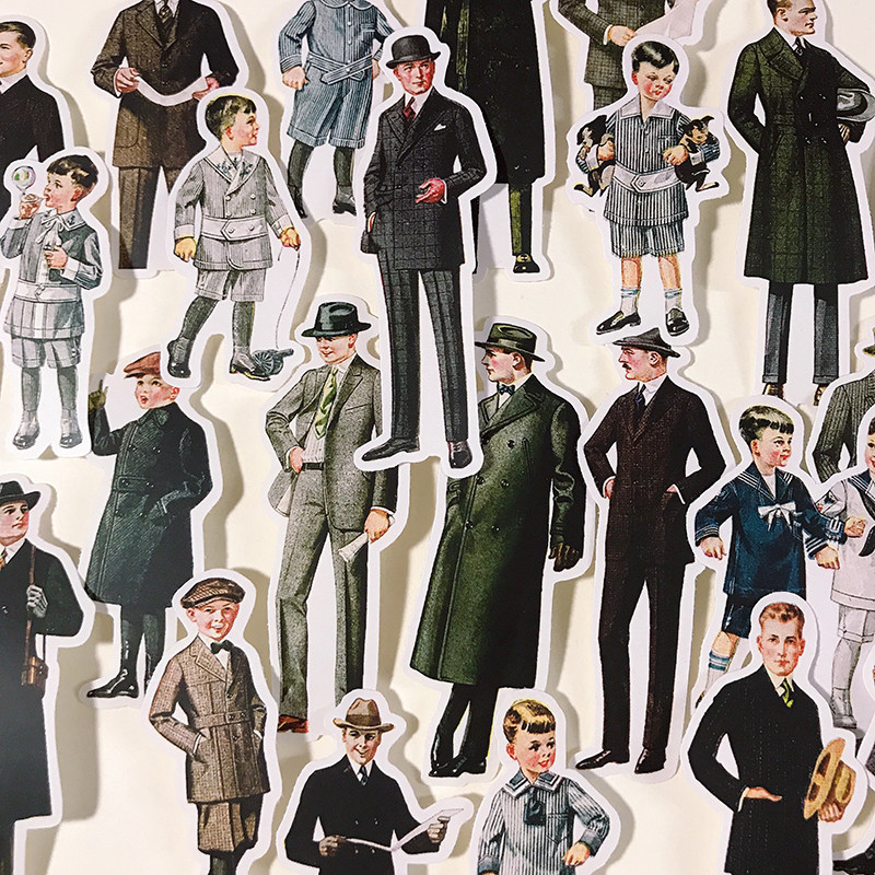 欧美洛洛家复古人物手帐素材贴纸vintage男士防水贴纸