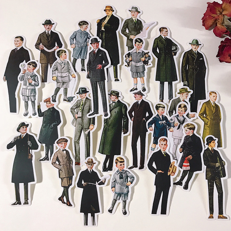 欧美洛洛家复古人物手帐素材贴纸vintage男士防水贴纸