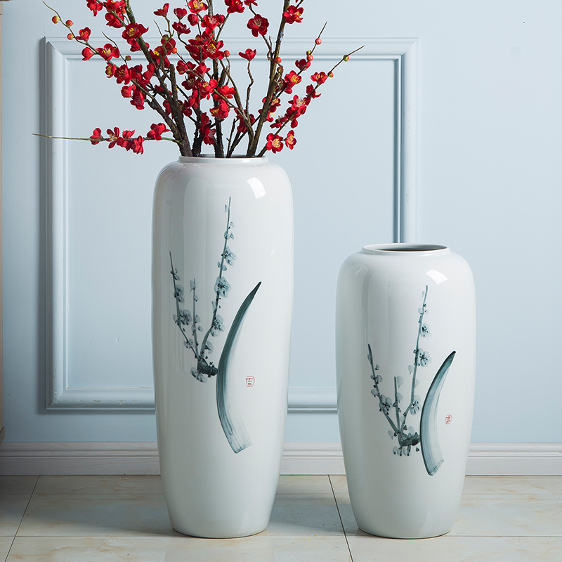 景德镇落地花瓶客厅电视柜插花中式样板房装饰摆件大号白色大花瓶