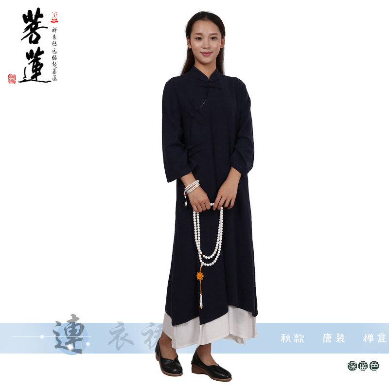 菩莲连衣裙女禅服中国风女装秋款居士复古长裙连衣裙