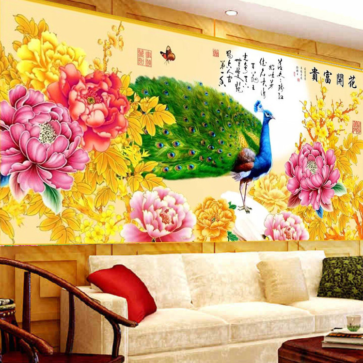 dmcks十字绣2020新款线绣大幅客厅简单大气孔雀十字绣自己绣手工