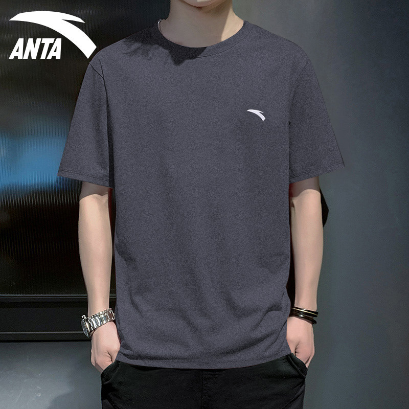 安踏运动服透气纯棉宽松短袖红色新款夏季2021运动t恤