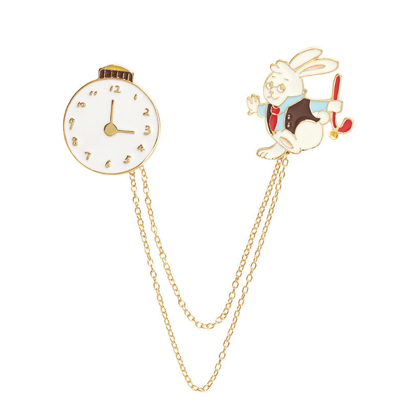 可爱日系爱丽丝仙境白兔兔先生链条胸针怀表兔子胸针
