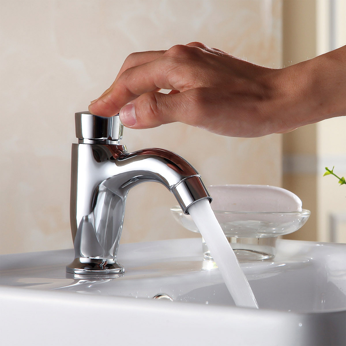 龙头时龙铜质单冷按压面盆延时水龙头公共场所洗手盆面盆龙头