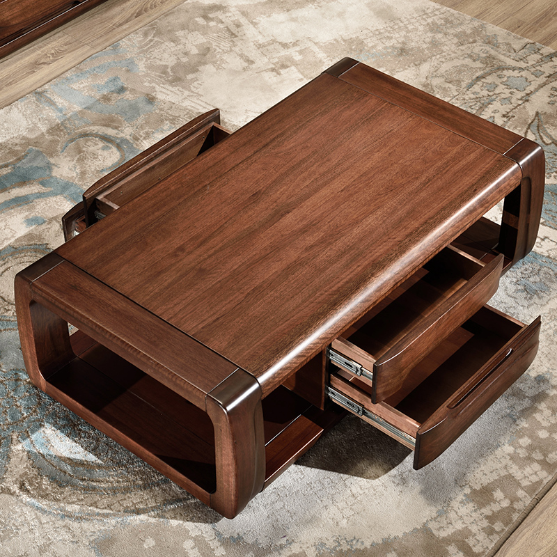 黄金胡桃木茶几现代简约全实木茶几客厅茶桌台中式长方形茶几