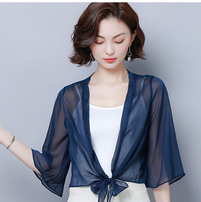 披肩夏季外搭配裙子的上衣雪纺防晒开衫夏薄短款宽松仙女森女外套