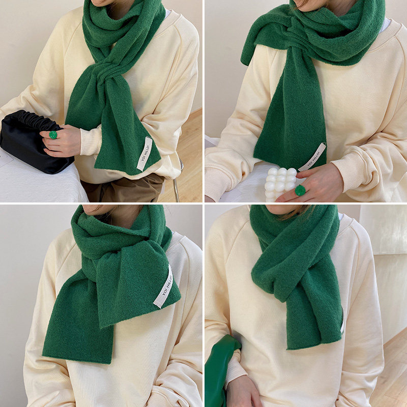 纯色交叉围巾秋冬季ins潮流韩版日百搭针织毛线围巾