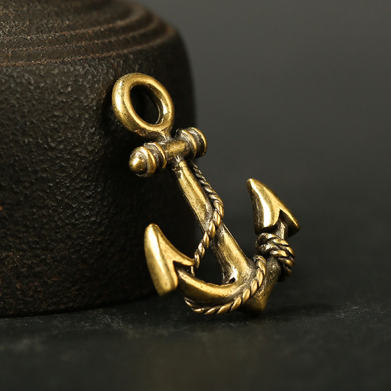 挂件黄铜纯铜海盗船船锚绳子钥匙扣饰品手工diy钥匙扣