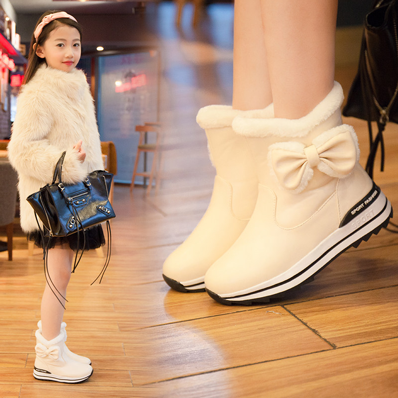 儿童雪地靴女童靴子2021新款加厚防水中大童棉鞋冬季女孩加绒短靴