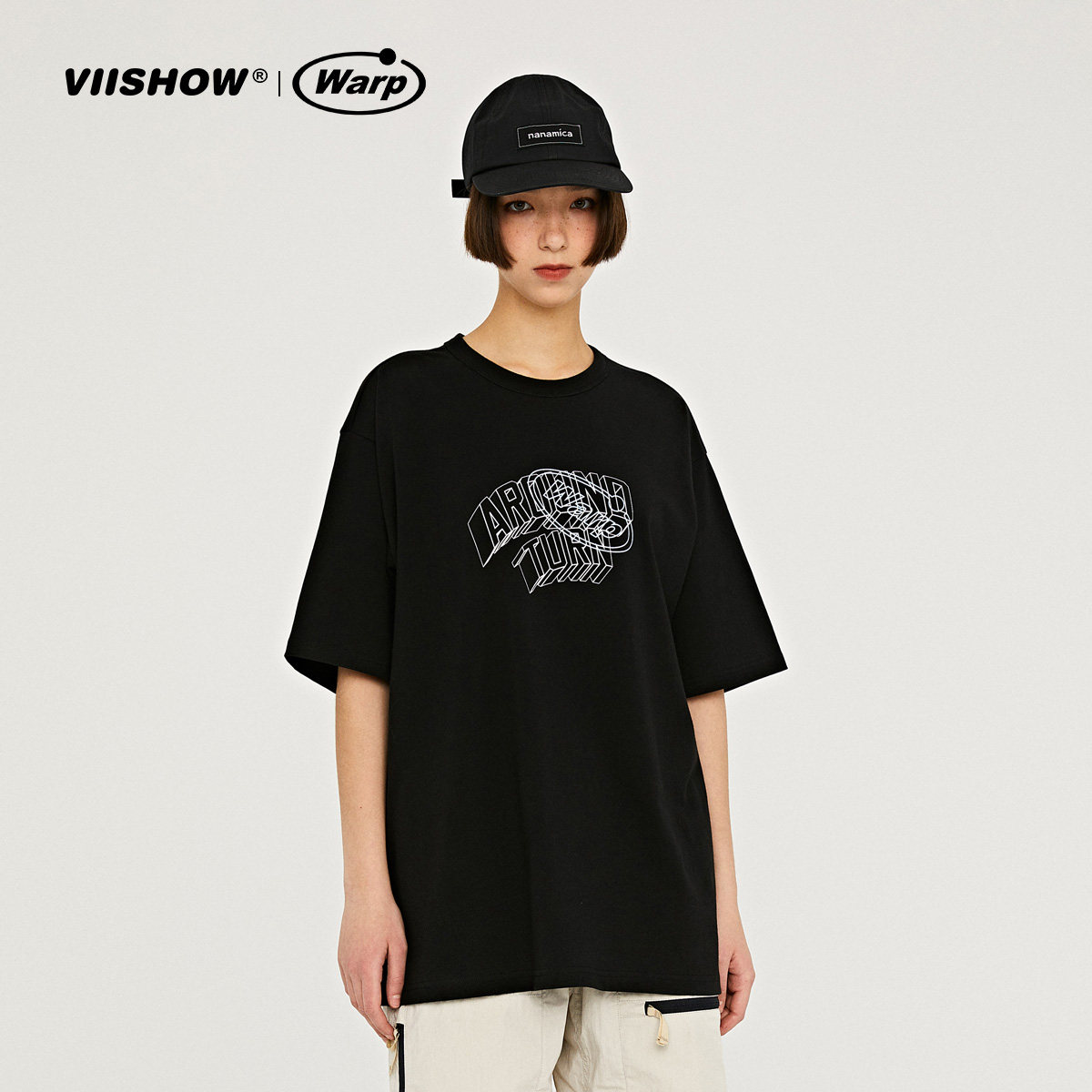 viishow2021夏季威秀字母三维立体图案简约男女情侣装圆领t恤