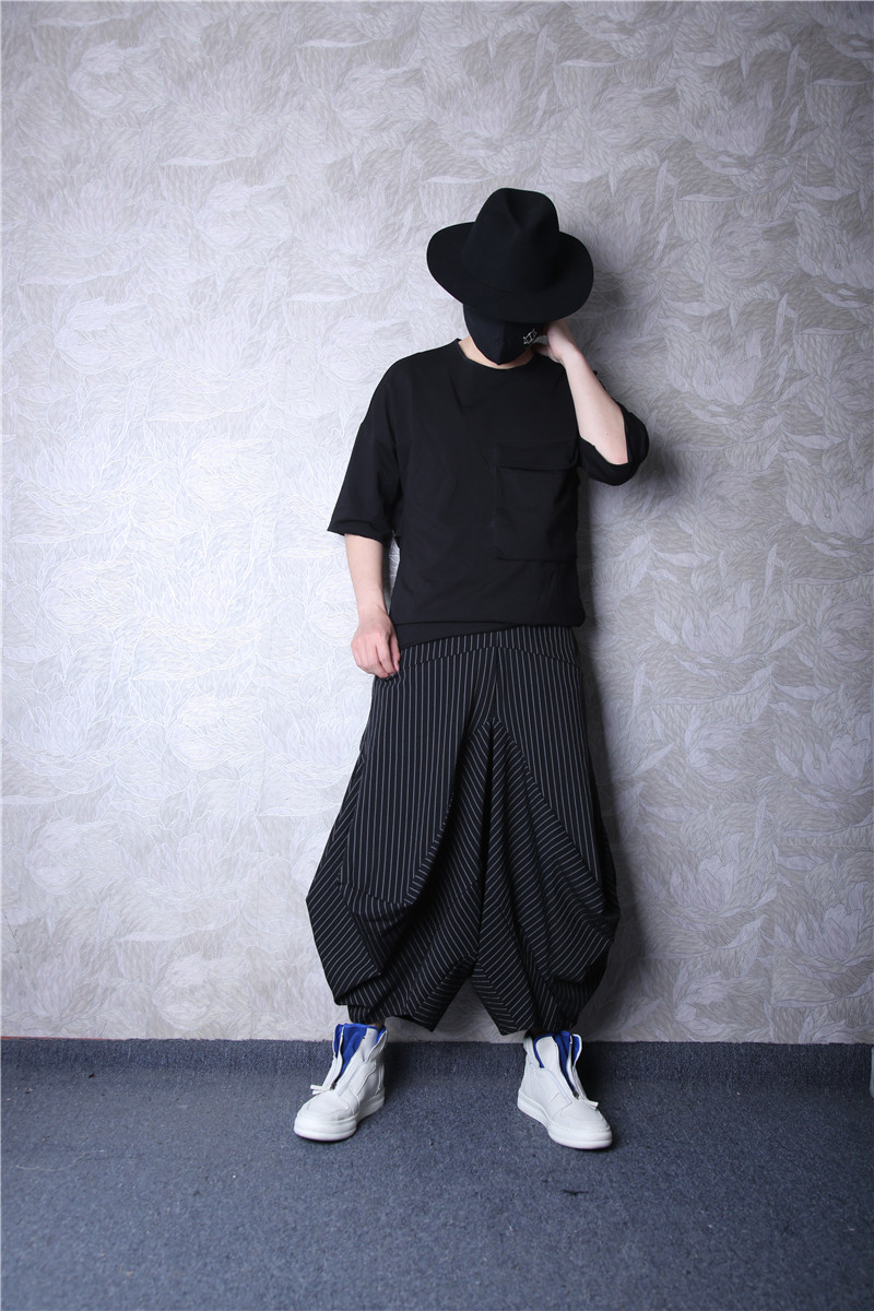个性哈伦裙裤条纹潮男2020夏季九分嘻哈男士休闲裤