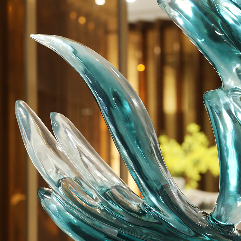 现代透明树脂水花雕塑摆件样板房客厅装饰酒店摆件