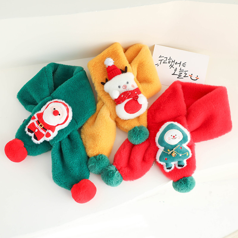 6岁幼儿园小朋友圣诞围巾儿童韩版男童女童可爱毛绒围巾