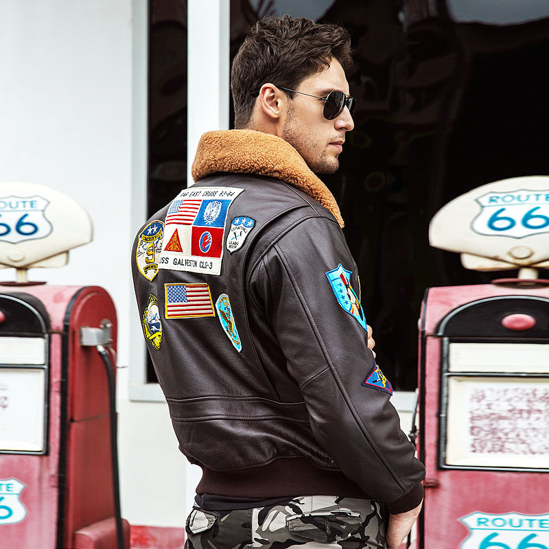 飞行复古刺绣g1夹克头层牛皮皮衣男士真皮皮衣