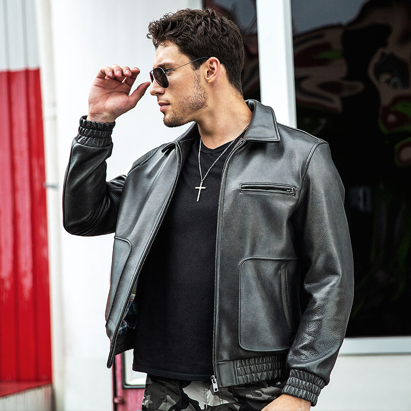 头层牛皮真皮复古a2皮衣飞行员皮夹克机车大码皮衣