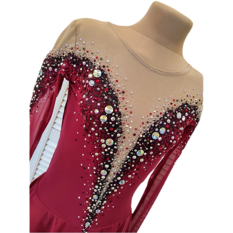 花样滑冰成人儿童定制氨纶上衣表演比赛训练红色滑冰服