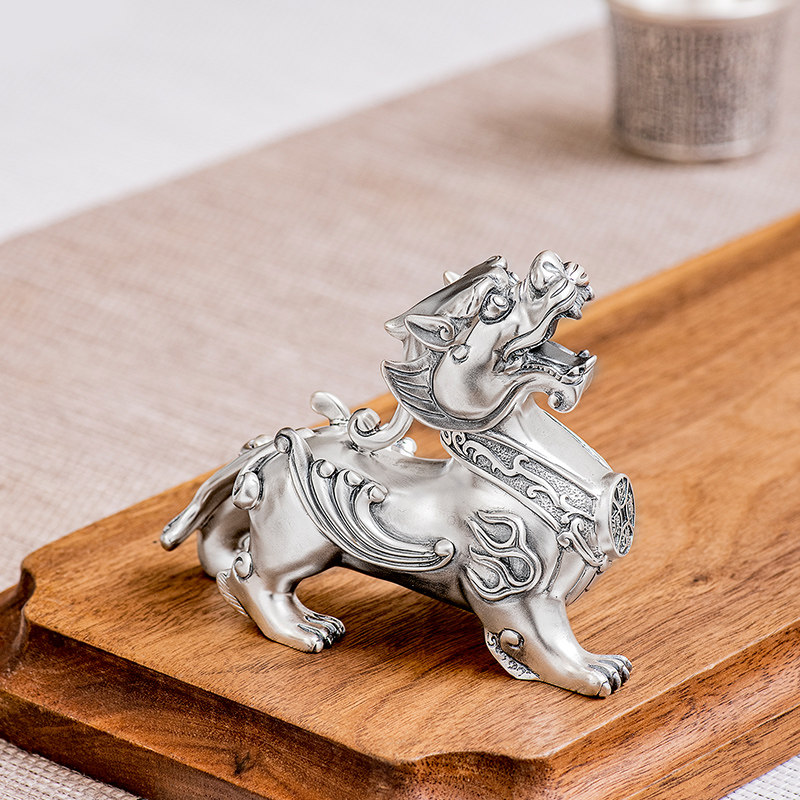 摆件纯银貔貅招财镇足银茶宠茶桌送礼银器茶具茶宠摆件