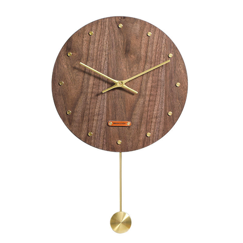 现代简约实木摇摆挂钟客厅家用时尚时钟创意个性木质挂钟