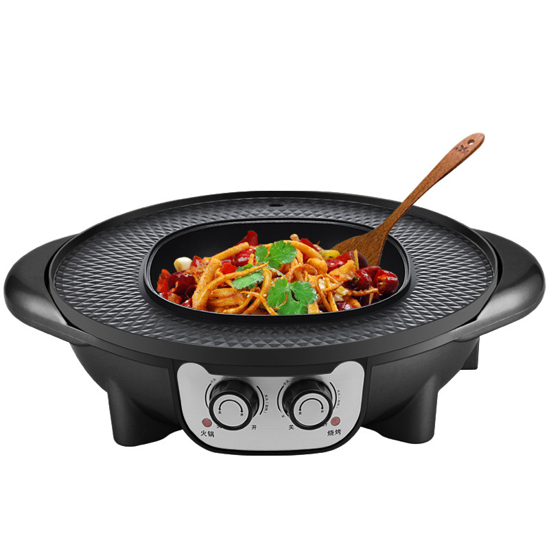 烧烤益多火锅烤涮一体鸳鸯锅家用不粘电烤炉多功能料理锅