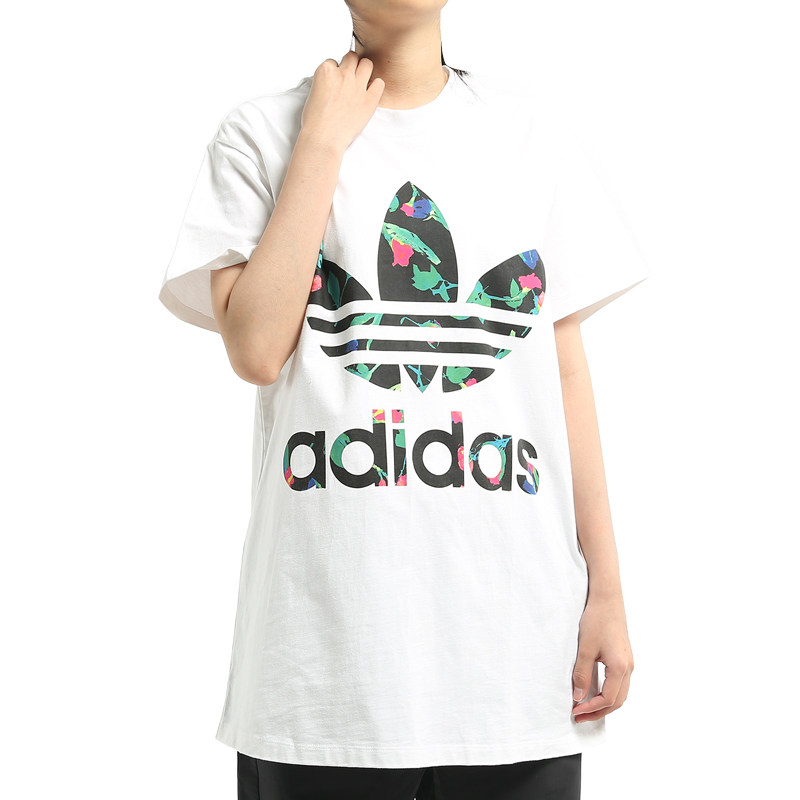 adidas阿迪达斯正品三叶草春季女子圆领宽松运动休闲fl0027运动t恤