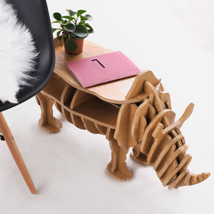 other柒它犀牛北欧沙发几小茶几原木动物创意角几