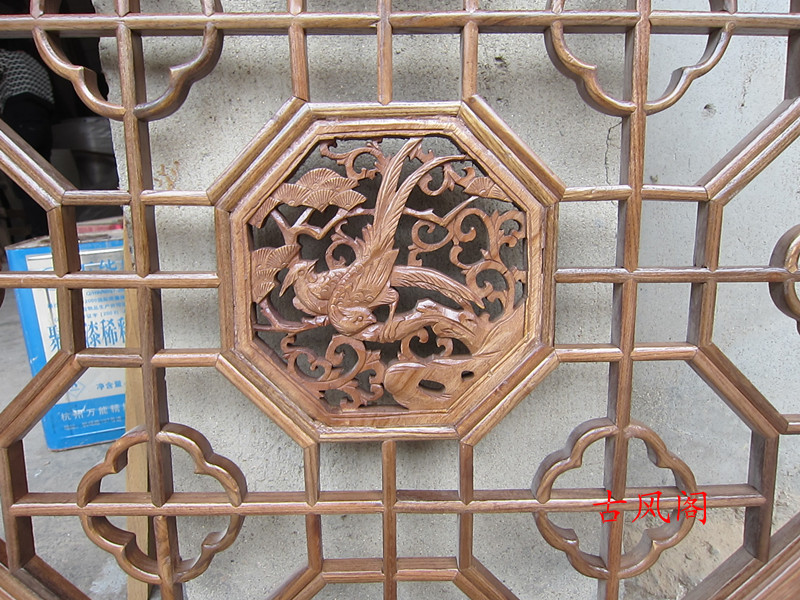 仿古门窗中式实木木雕海棠花八角挂件工艺品花窗