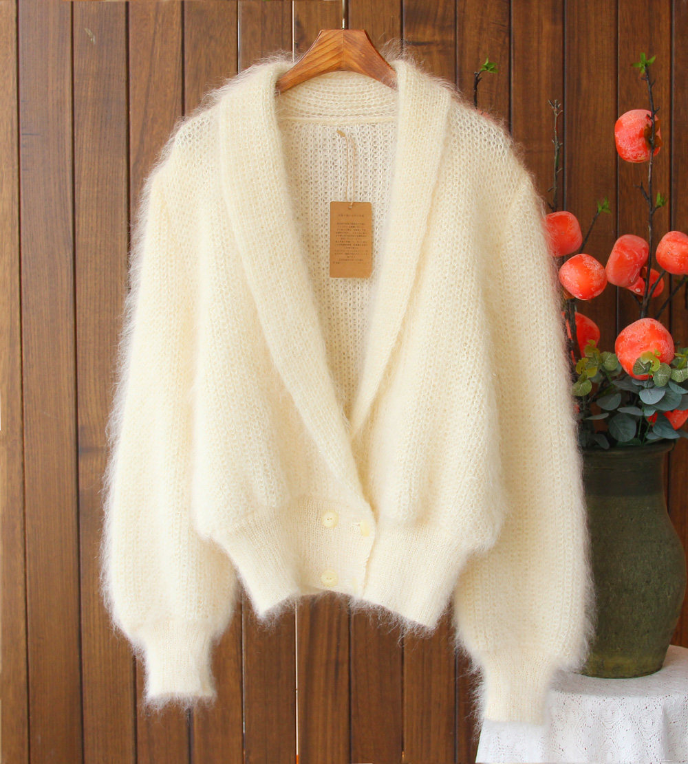 名媛气质日本柔软马海毛复古古方领开衫羊毛衣毛衣