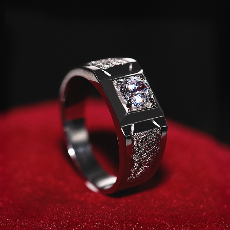 s925纯银仿真男士钻戒磨砂镶钻大气戒指结婚戒指