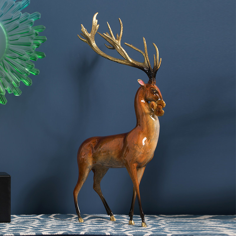 全铜招财发财财鹿摆件客厅电视柜玄关装饰摆设摆件