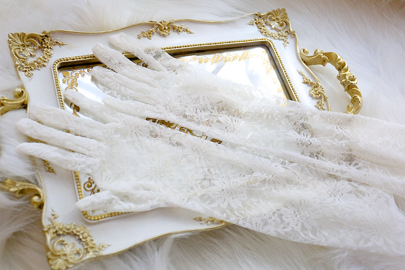 lolita哥特花嫁茶会会长黑色白色蕾丝手套防晒手套