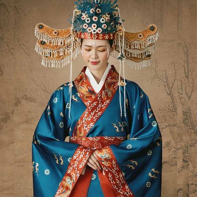 宋制汉服婚服女全套走秀重工刺绣交领霞帔中式婚礼国风