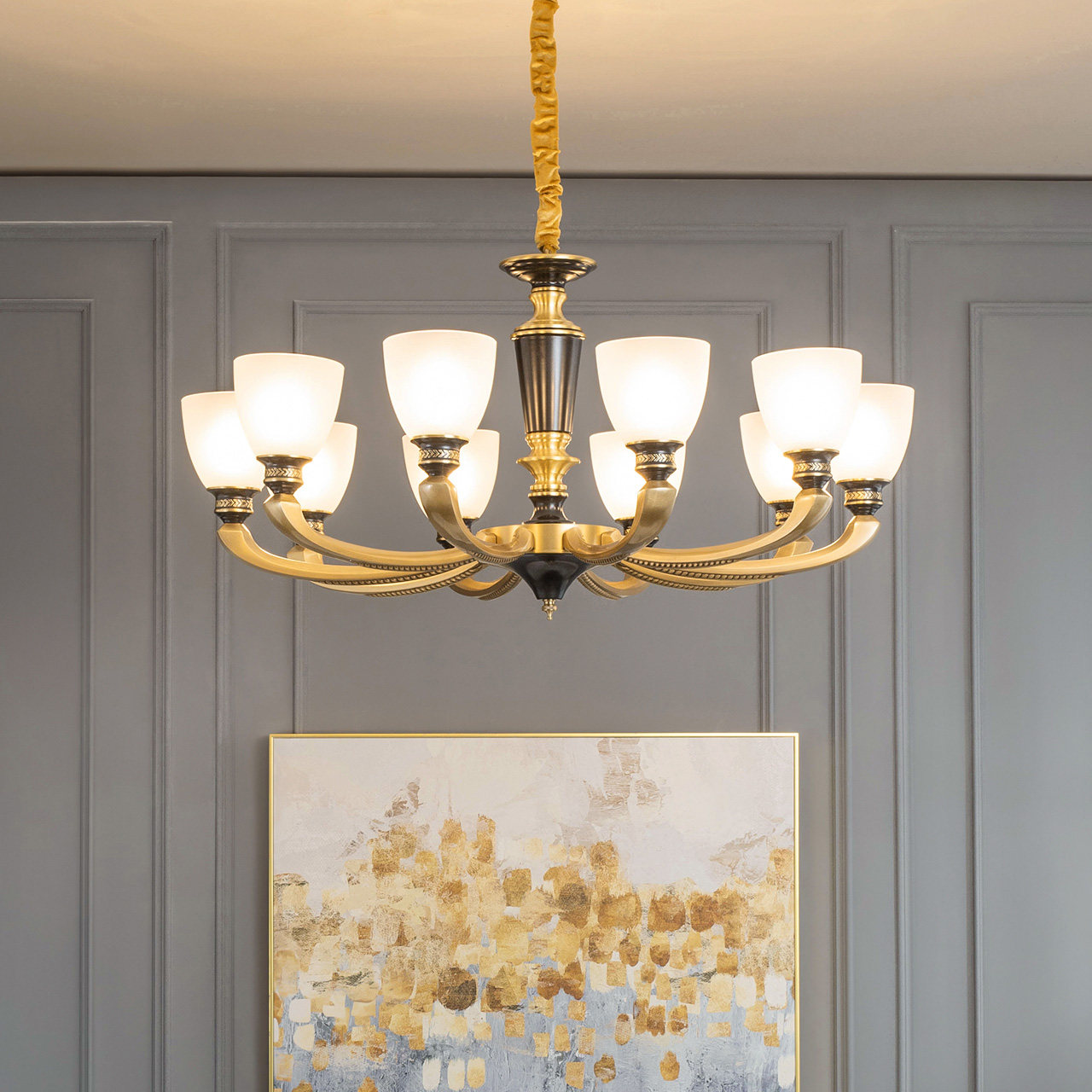 雷士照明美式全铜吊灯客厅灯简约大气餐厅灯欧式复古黑金灯具灯饰