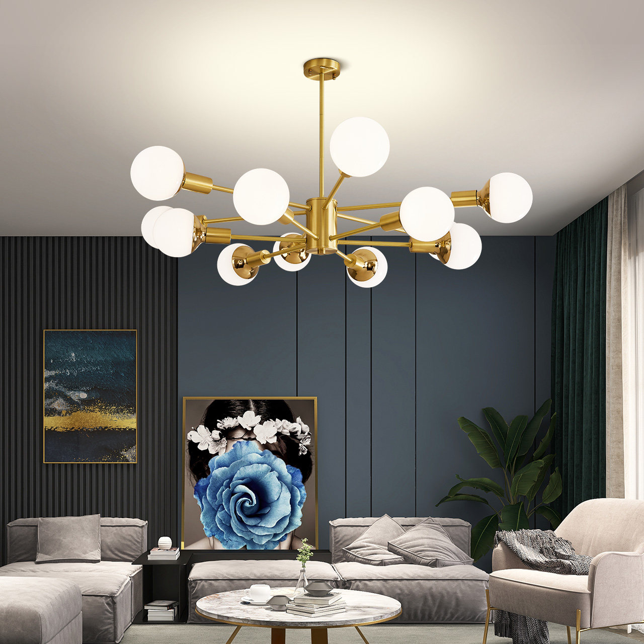 雷士照明北欧创意智能魔豆分子吊灯大气全铜客厅吊灯