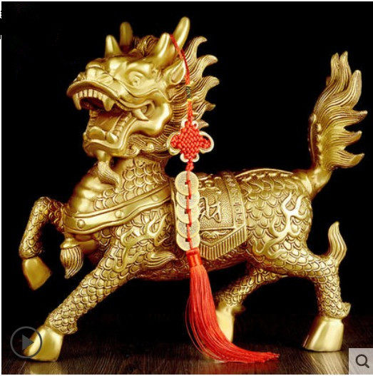 新款泰源风水纯铜火麒麟一对招财办公室客厅装饰品摆件