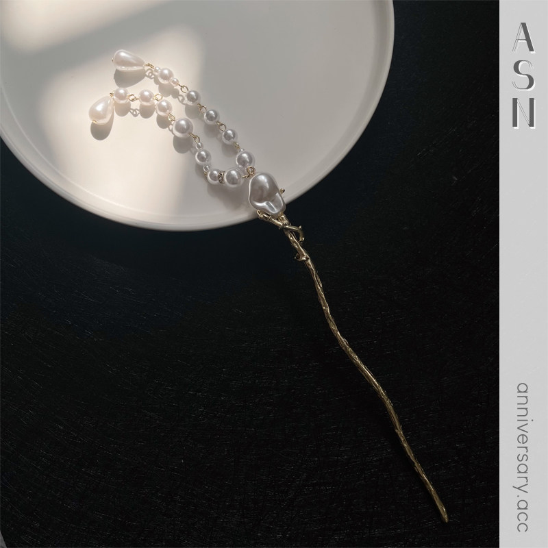 巴洛克珍珠流苏发簪简约现代盘发金色高级优雅发饰