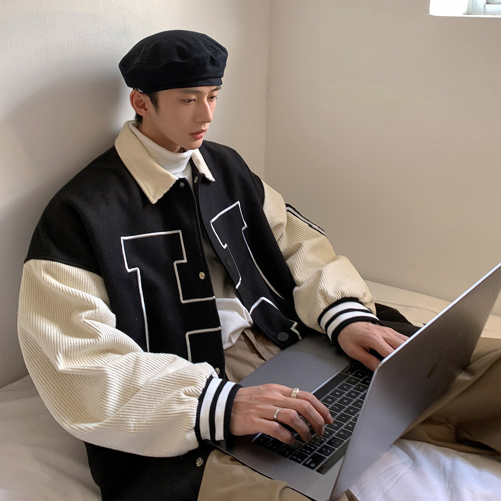 @方少男装 春季拼接大字母印花棒球领夹克男ins港风学生休闲外套