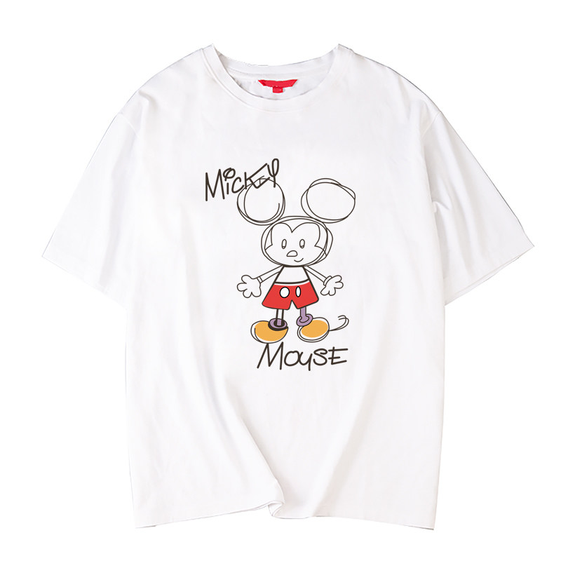 haoduoyi新款女装简约手绘老鼠图案印花夏季短袖t恤